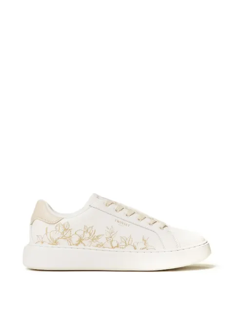 TWINSET floral-embroidery lace-up leather sneakers White 261TGT124