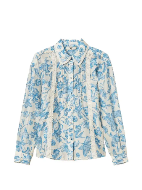 TWINSET floral shirt with lace Blue 261LM2SAA