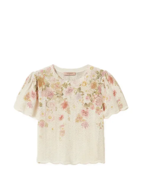 TWINSET linen blend floral jumper Neutrals 261TT3221