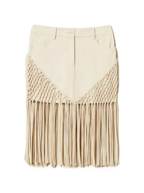 TWINSET bull denim miniskirt with fringes Neutrals 261LB2JCC