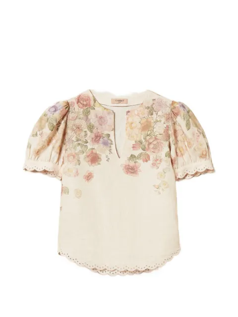 TWINSET linen floral blouse with embroidery Neutrals 261TT2573