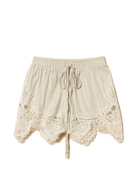 TWINSET linen blend jacquard shorts with lace Neutrals 261LM2FDD