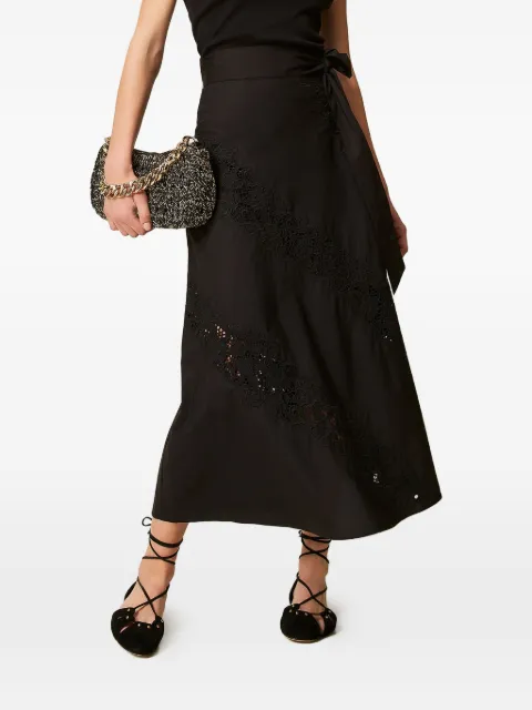 TWINSET long poplin and broderie anglaise skirt Black 261TT2030