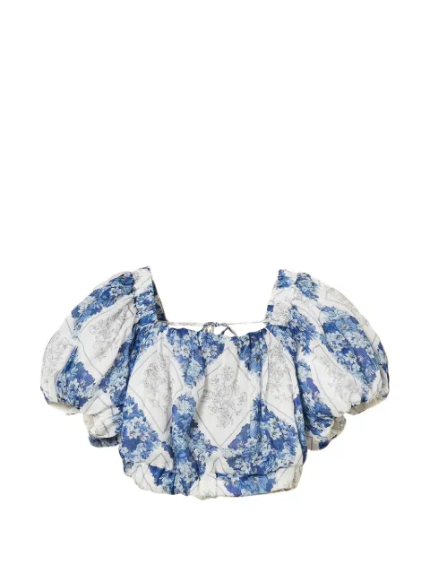 TWINSET cropped ramie blouse with floral print White 261TP213D