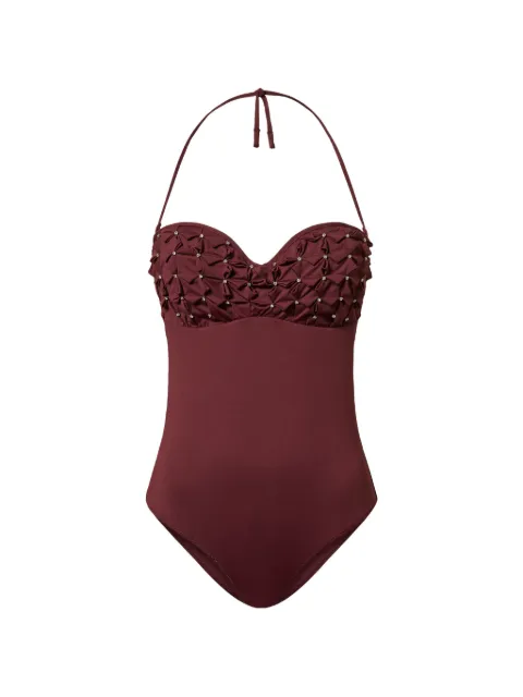 TWINSET one-piece swimsuit with origami and rhinestone embroidery Red 261LBMB00