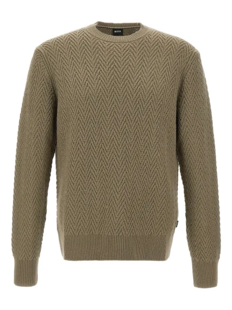 BOSS H-Hitalo herringbone round-neck sweater Brown 50549980