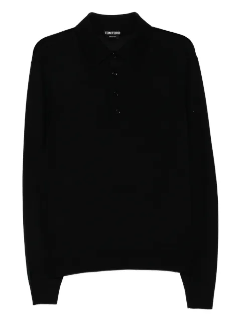 TOM FORD long-sleeve fine-knit polo shirt Black KPL053YMW103