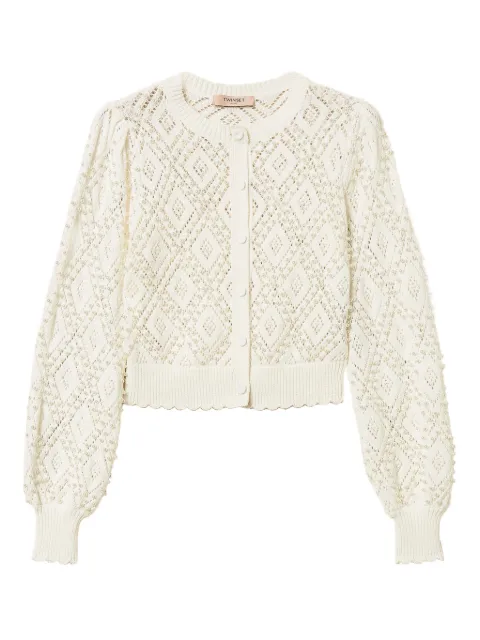TWINSET diamond-pattern faux-pearl cardigan White 261TP3203