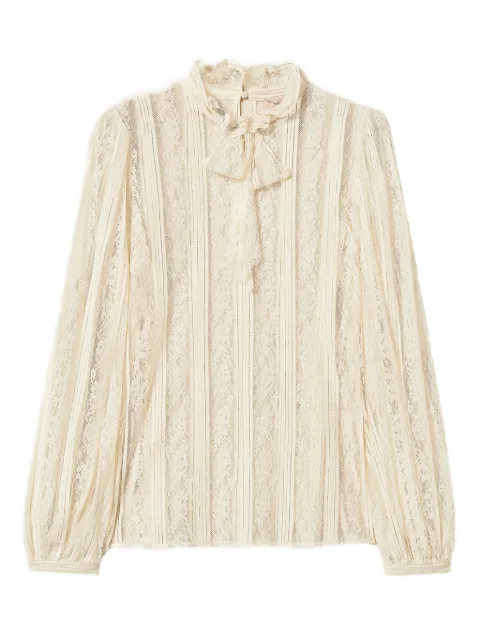 TWINSET striped lace blouse with bow Neutrals 261TP2541