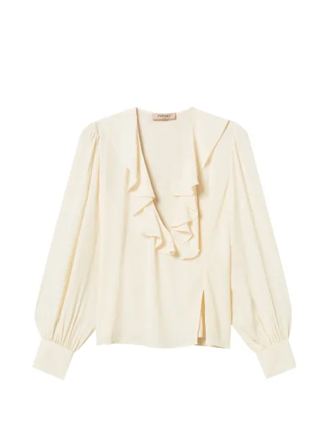 TWINSET crêpe de chine blouse with ruffles Neutrals 261TP2073