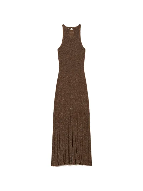 TWINSET long linen knit dress with lurex Brown 261TT3213