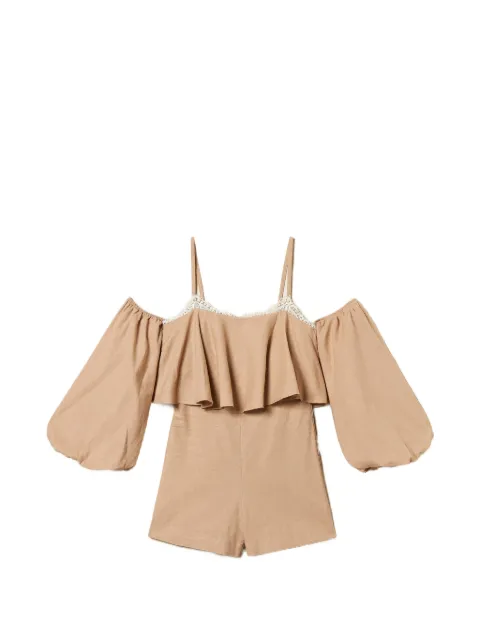 TWINSET linen blend short jumpsuit with lace Neutrals 261TF2100