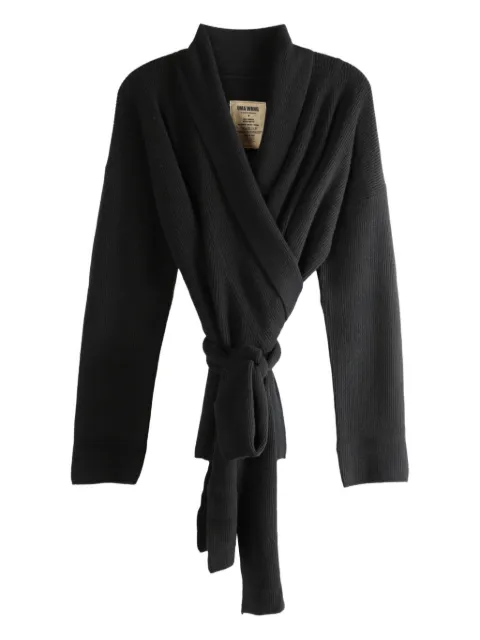 Uma Wang wrap-tie ribbed-knit cardigan Black UK7136
