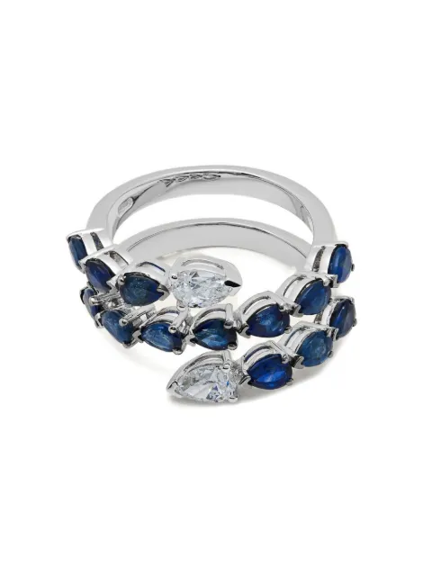 Jewels Aficionado 18K White Gold sapphire diamond bypass ring Silver JAR14BWG