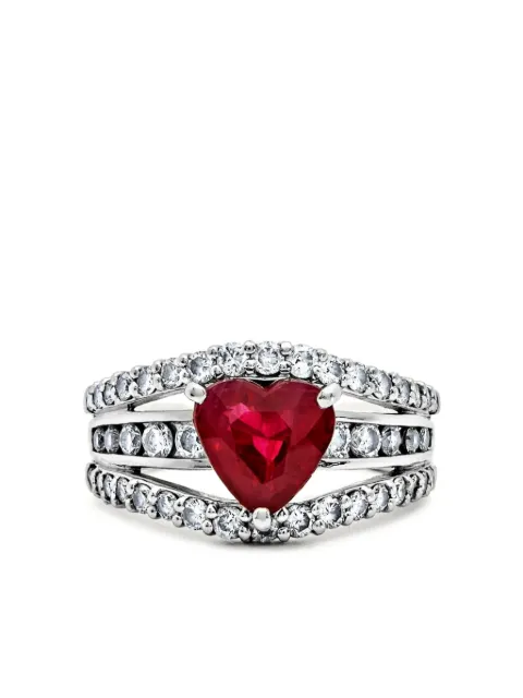 Jewels Aficionado platinum heart-shape diamond and ruby ring Silver 162356