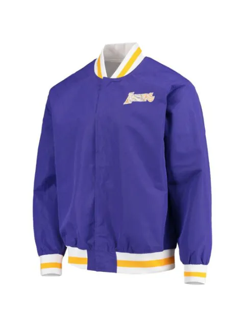 Mitchell & Ness x NBA x Los Angeles Lakers 75th Anniversary ribbed logo bomber jacket Purple OJBF1201LALYYPPPDKPR