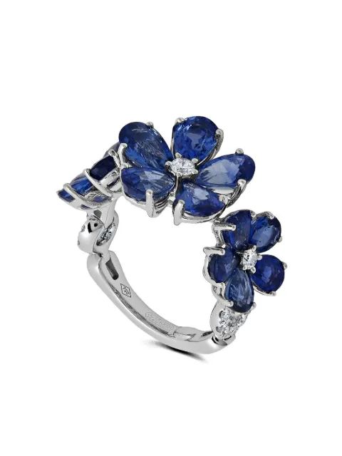 Jewels Aficionado 18K white gold sapphire flower ring Silver JAR16BWG