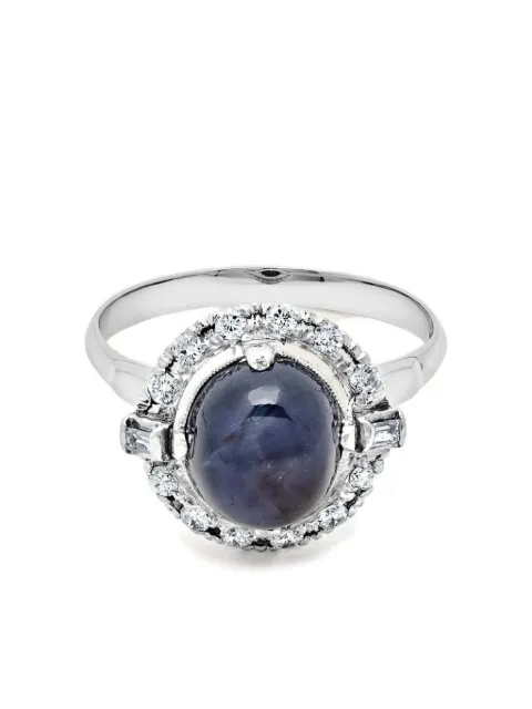 Jewels Aficionado Platinum sapphire diamond halo ring Silver 152047