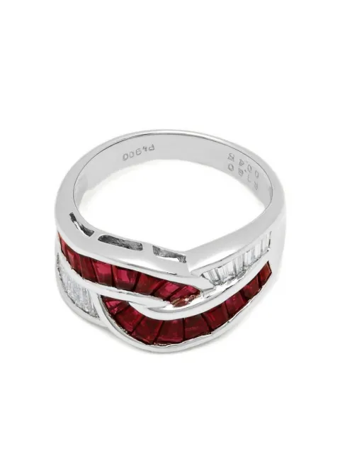 Jewels Aficionado Platinum ruby diamond knot ring Silver 161656