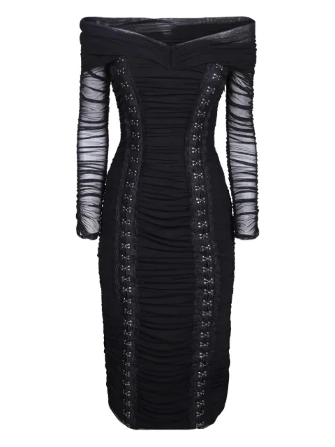 NISSA ruched long-sleeve midi dress Black RS16070