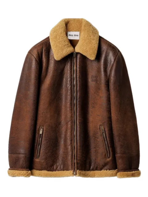 Miu Miu waxed shearling blouson jacket Brown MPV982SOOO18YL