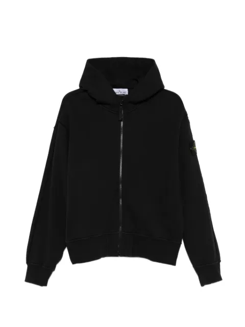 Stone Island 6100039 organic cotton fleece oversized-fit zip-up hooded sweatshirt with pockets Black L1S156100039S0051