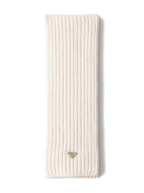 Prada enameled triangle-logo rib knit scarf Neutrals 1FS1372DZL