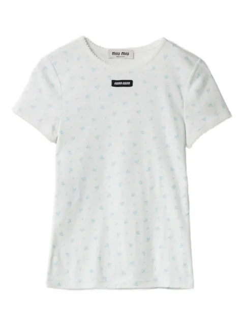 Miu Miu ribbed jersey T-shirt White MJNA08SOOO18ZU