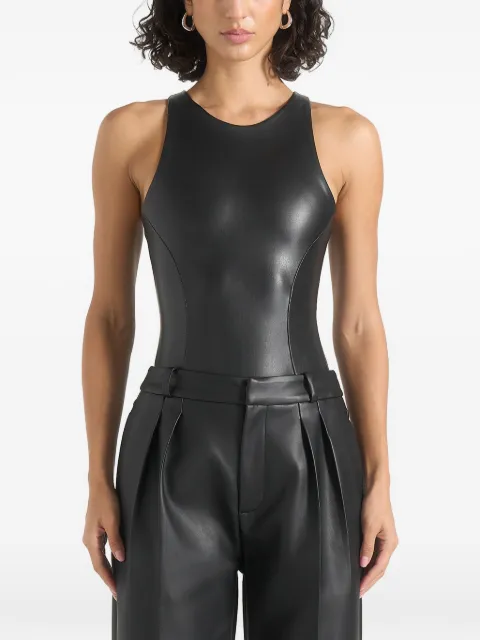 Manière De Voir Josie in black leather racer-back bodysuit Black WMN3846