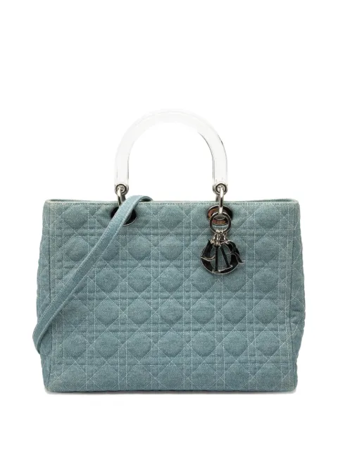 Christian Dior Pre-Owned 1999 Large Denim Cannage Acrylic Handles Lady Dior satchel Blue 7OHZPOLZKH26FEVU
