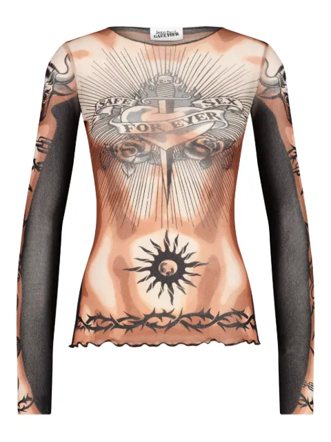Jean Paul Gaultier The Safe Sex Tattoo long-sleeves top Neutrals 2601WTO456M026P