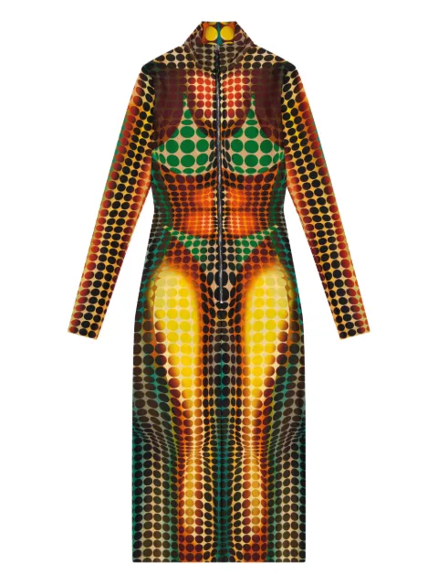 Jean Paul Gaultier high-neck zip-up midi dress Yellow 2601WDR130J042P