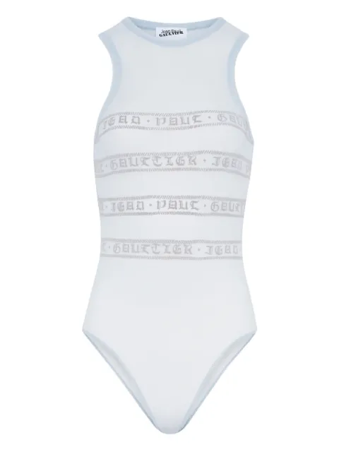 Jean Paul Gaultier mesh flocked bodysuit Blue 2601WTO432M016