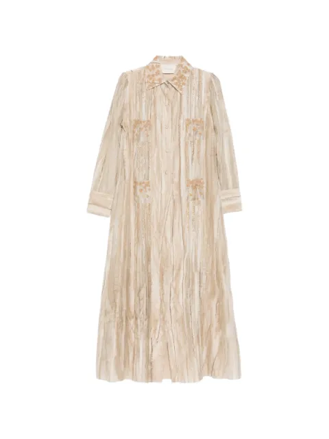 SHATHA ESSA embroidered pintuck shirt dress Neutrals RD2610