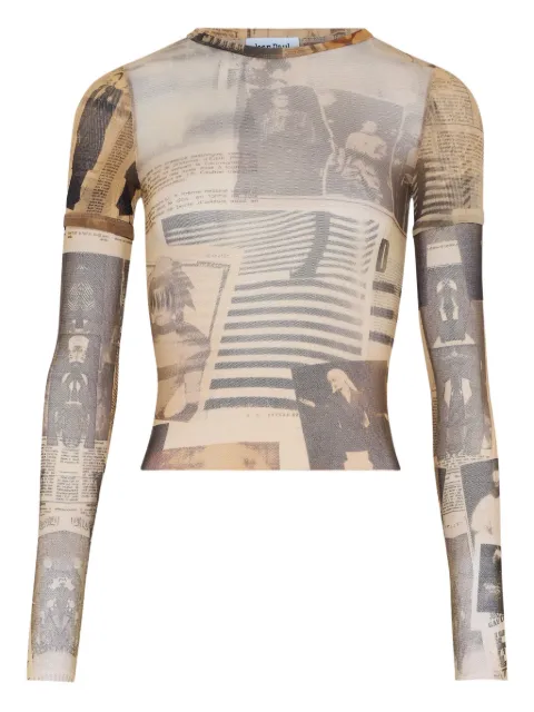 Jean Paul Gaultier double-sleeves journal-print top Neutrals TO416M013P030830