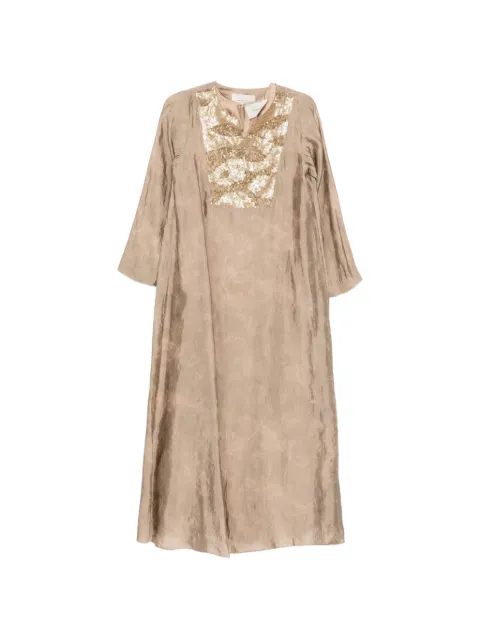 SHATHA ESSA sequin split neck dress Neutrals RD2615