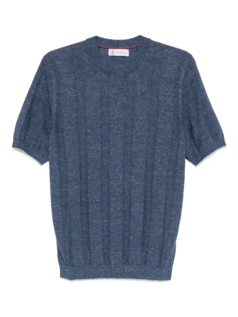 Brunello Cucinelli ribbed short-sleeve knitted T-shirt Blue M2L707800CYZ37