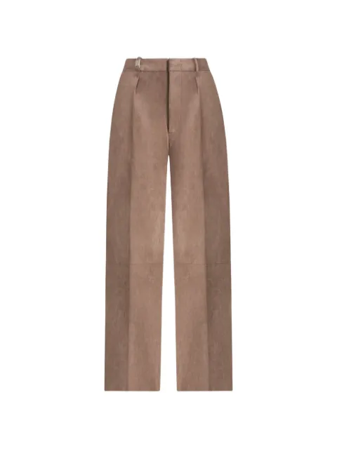 Manière De Voir Solene suede wide-leg pleated pants Brown WMN4311