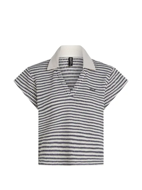 Karl Lagerfeld sheer crochet striped polo top White B2W46058B09