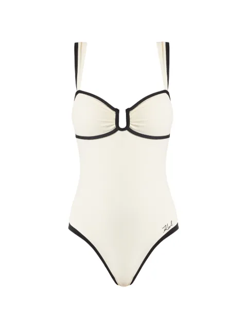 Karl Lagerfeld signature piped swimsuit Neutrals B2W46026B09