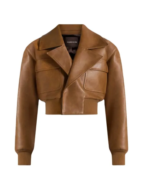 Manière De Voir Cosette vintage leather lapel bomber jacket Brown WMN4408