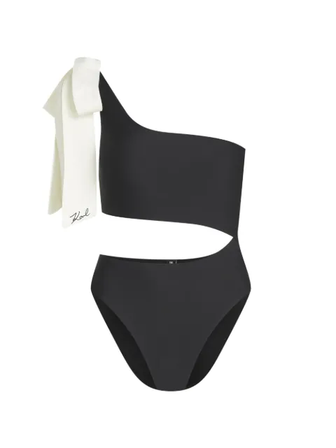 Karl Lagerfeld bow-detail one-shoulder swimsuit Black B2W46029999