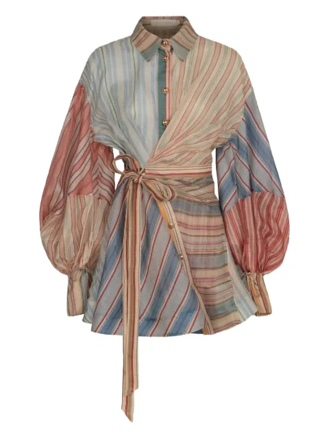 ZIMMERMANN Rebellion striped puff-sleeve mini dress Neutrals 7028DC261