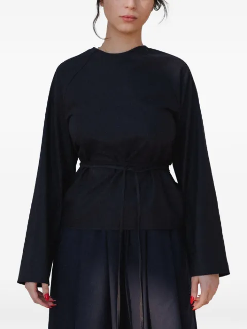 Baserange Apron long-sleeve silk top Black TSLSAWSWI25