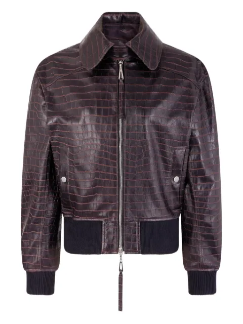 Rabanne crocodile effect leather bomber jacket Brown 26PFOW069LB0082