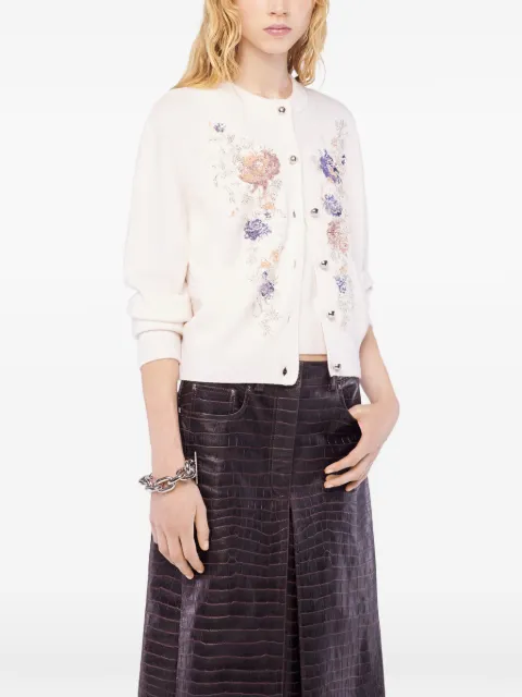 Rabanne floral-embroidered cardigan Brown 26PMPU014ML0343