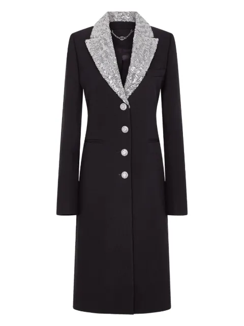 Rabanne sequin-collar wool coat Black 26PCOW056LA0262