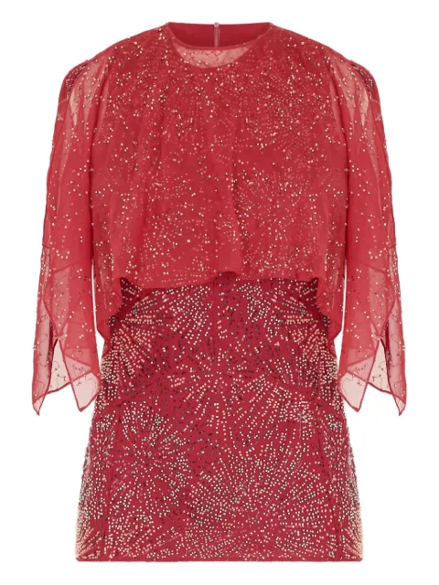 Rabanne chiffon cape pearl embroidered top Red 26PCTO165PO0409