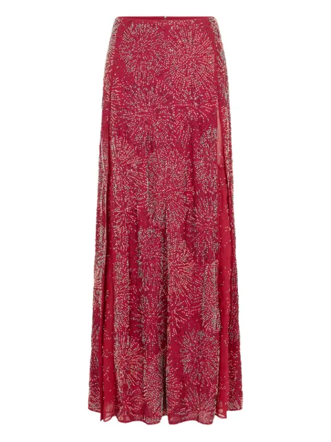Rabanne embroidered pearl satin skirt Red 26PCJU126PO0409