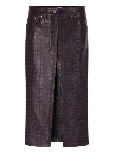 Rabanne crocodile-effect leather skirt Brown 26PFJU150LB0082